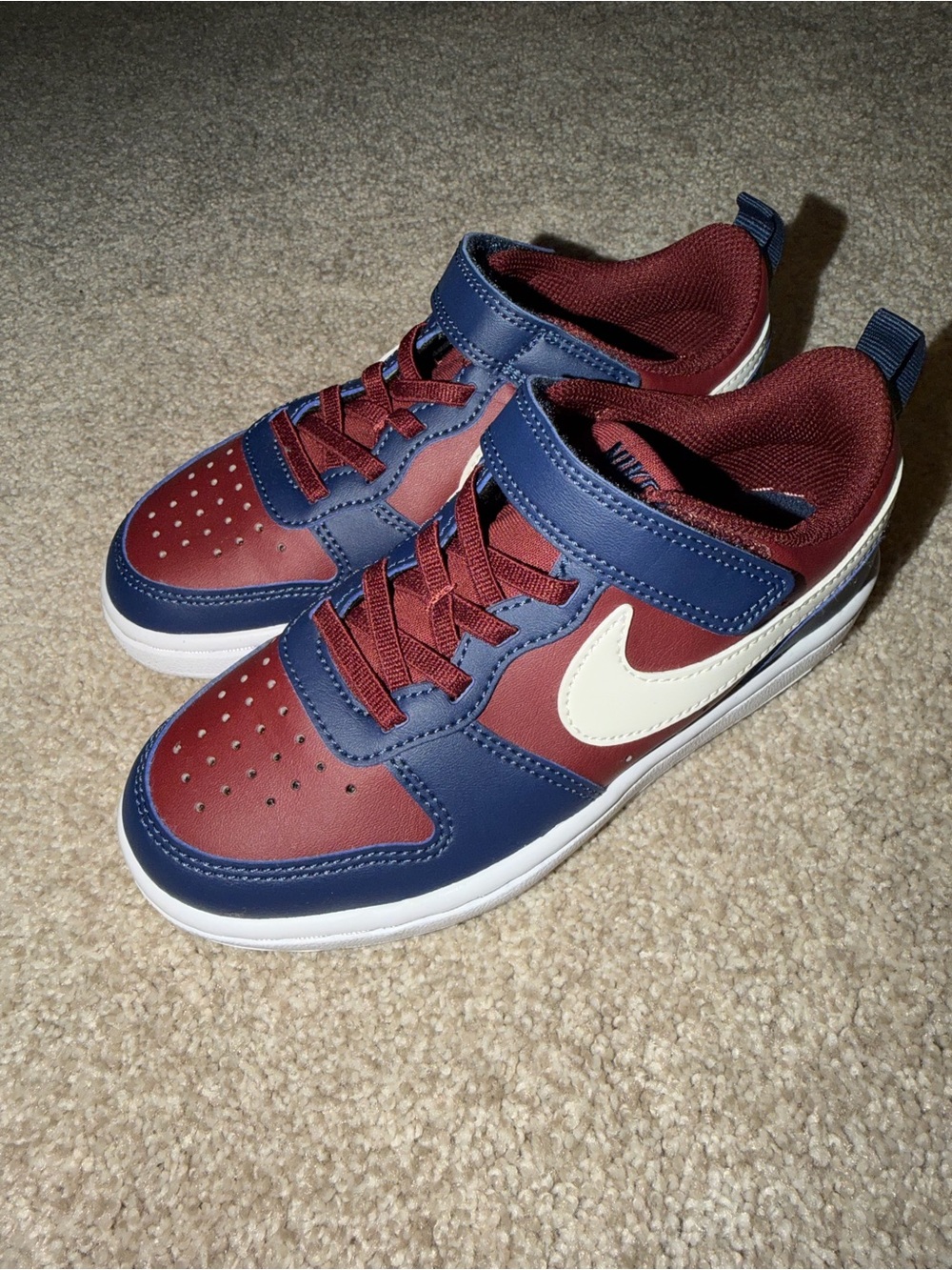 Nike Kids Low-Top Sneakers in Burgundy, Navy, and Cream